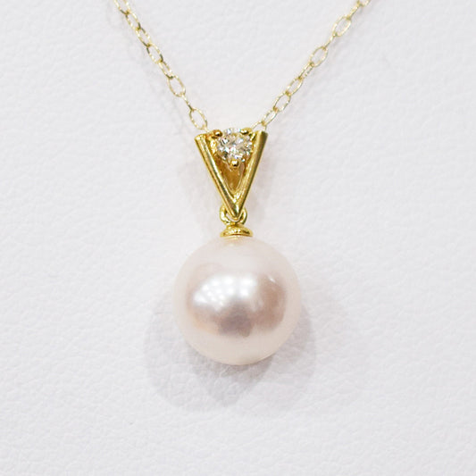 Hanadama rank White pink 8mm - 9.5mm Diamond 18K pendant necklace Akoya Pearl Real Japan Seawater pearl SIKC420 SIK00021
