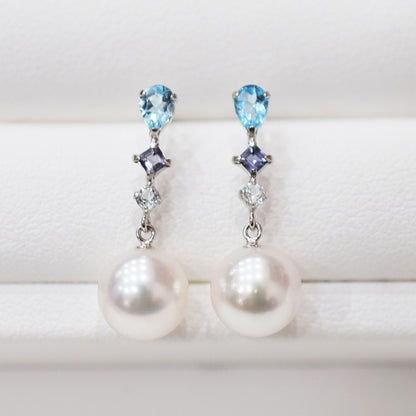 Hanadama rank Whitepink 7.5mm - 8.5mm K14WG Earrings Semi-precious stone Japan Blue topaz Iolite 00041