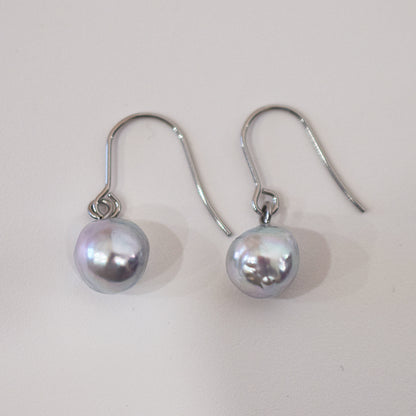 Actual product Natural color akoya Baroque pearl 9mm - 9.5mm Surgical Stainless Steel Seawater Akoya Pearl Hook Earrings Japan