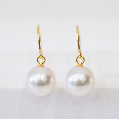 【K10 / K14 / K18】Hanadama rank White pink 7.5mm - 8.5mm Hook earrings Seawater Real Akoya Pearl Japan anniversary Earring Japanese Wedding Ssize 日本 天草