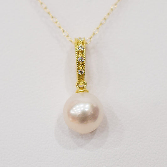 Hanadama rank White pink 8mm - 9.5mm Diamond 18K pendant necklace Akoya Pearl Real Japan Seawater pearl SIKC420 SIK00051
