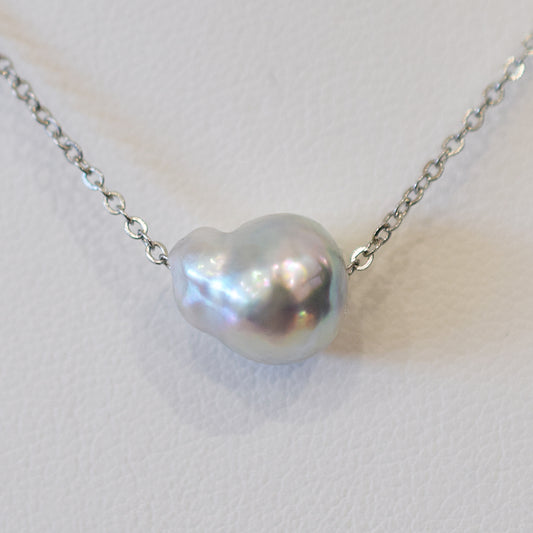 Actual product 10.8mm Necklace Natural color Seawater Real akoya Pearl Baroque Surgical Stainless Steel Japan reenspearl