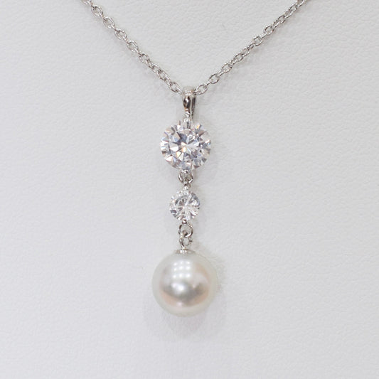 Rare Natural color 8mm - 9.5mm akoya pearl Pendant top necklace SV silver Real Japan reenspearl akoyapearl Zirconia birthday Pendant あこや 真珠