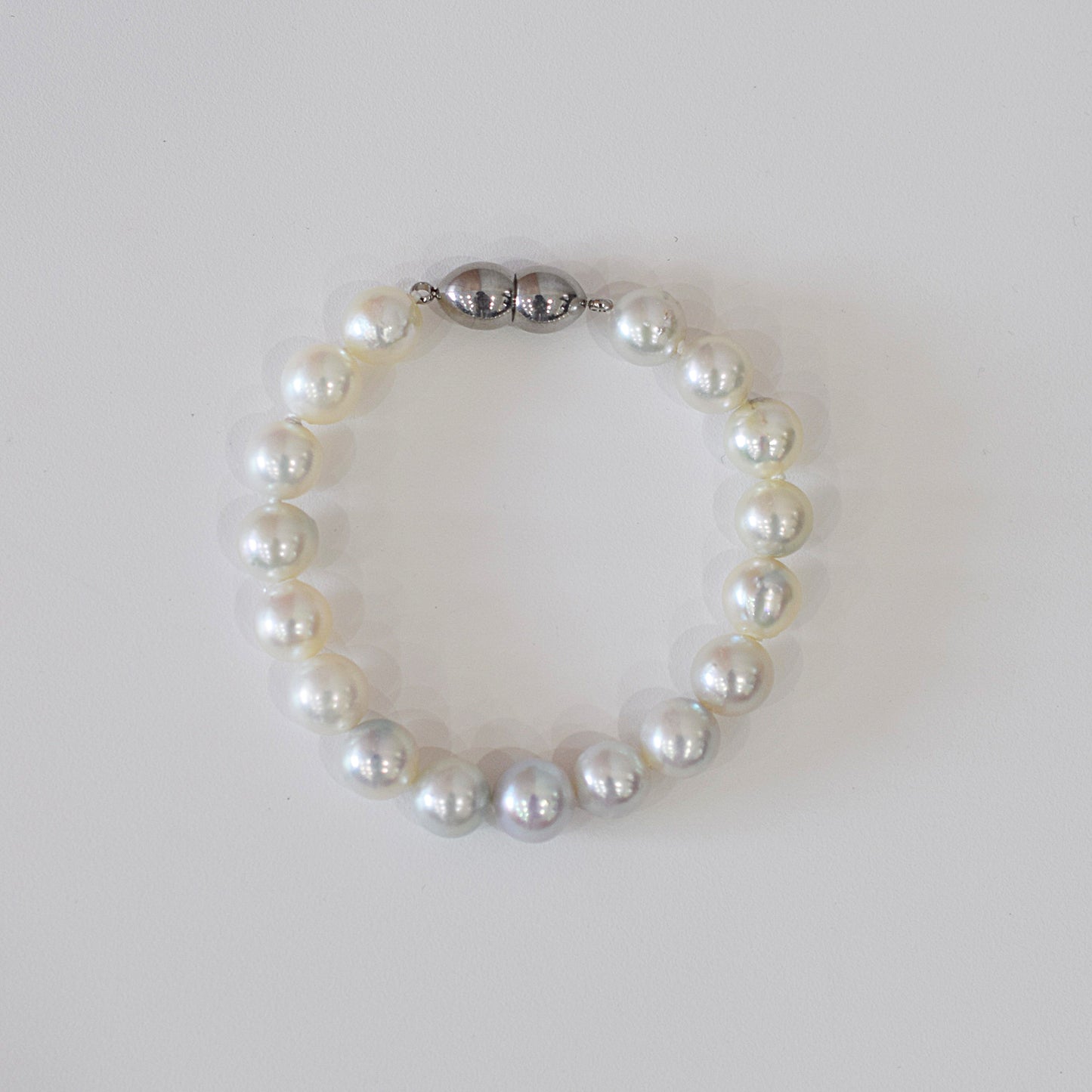 Limited to actual item 9mm - 9.5mm Natural color Multi Semi-round ~ Baroque Akoya Pearl Bracelet From Japan AkoyaPearl Stainless 7.08inch Wedding Japanese Magnet