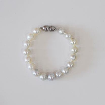 Limited to actual item 9mm - 9.5mm Natural color Multi Semi-round ~ Baroque Akoya Pearl Bracelet From Japan AkoyaPearl Stainless 7.08inch Wedding Japanese Magnet