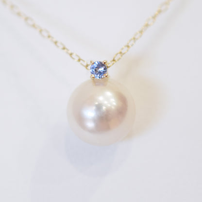 Hanadama rank White pink 8mm - 9.5mm Birthstone Tanzanite 10K pendant necklace Akoya Pearl Real Japan Seawater pearl