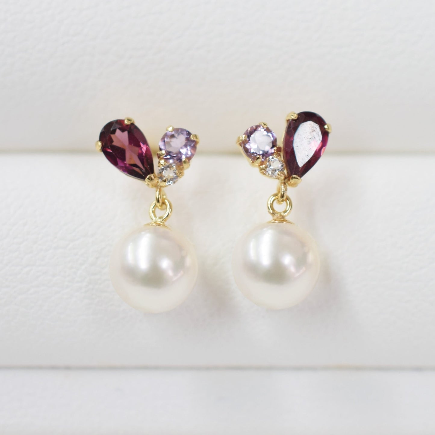Hanadama rank Whitepink 5.5mm - 6.5mm Earrings Semi-precious stone Japan White topaz Rhodolite Garnet amethyst あこや 真珠