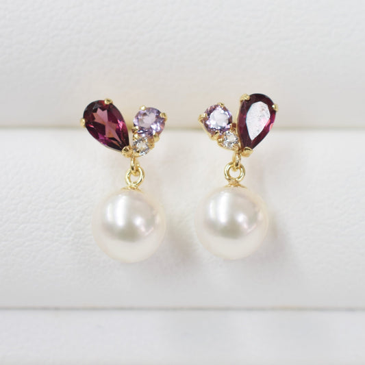 Hanadama rank Whitepink 5.5mm - 6.5mm Earrings Semi-precious stone Japan White topaz Rhodolite Garnet amethyst あこや 真珠