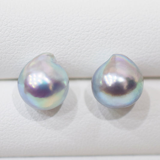 Limited to actual item Natural color akoya Baroque pearl 9.5mm - 10mm Surgical Stainless Steel Seawater Akoya Pearl Stud Earrings Japan