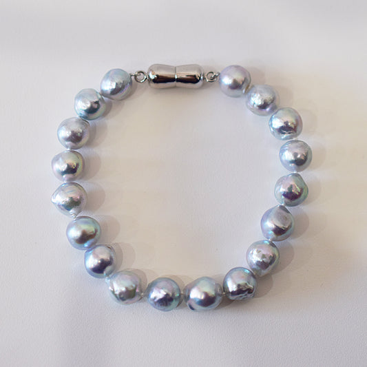 Limited to actual item 9mm - 10mm Natural color Baroque Akoya Pearl Bracelet 7.87inch 20cm Japan AkoyaPearl SV925 Wedding Japanese Seawater