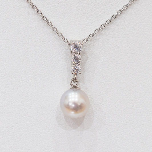 Rare Natural color 8mm - 9.5mm akoya pearl Pendant top necklace SV silver Real Japan reenspearl akoyapearl Zirconia birthday Pendant あこや 真珠
