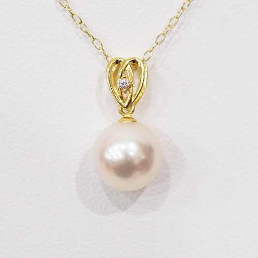 Hanadama rank White pink 8mm - 9.5mm Diamond 18K pendant necklace Akoya Pearl Real Japan Seawater pearl SIKC420 RP0009