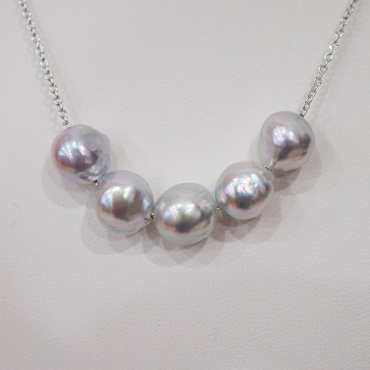Limited to actual item Through Necklace Natural color Baroque 9 - 10mm Real Akoya Pearl Japan 17.7inch