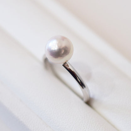 Hanadama rank 7.5mm - 8.5mm White pink Ring Sea Real Akoya Pearl From Japan 1pc pearl SV925 Silver reenspearl akoyapearl ring