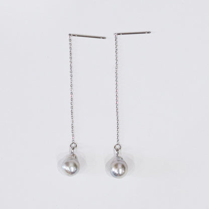 <SALE> Limited to actual item Natural color akoya Baroque pearl 8mm - 9mm Akoya Pearl American Earrings Stainless Japan Seawater reenspearl