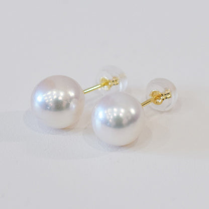 【K10YG / K10WG】 Hanadama rank 7.5mm - 8.5mm Seawater Akoya Pearl White Pink Stud Earring Japan anniversary Japanese Seawater birthday 真珠 あこや 花珠級