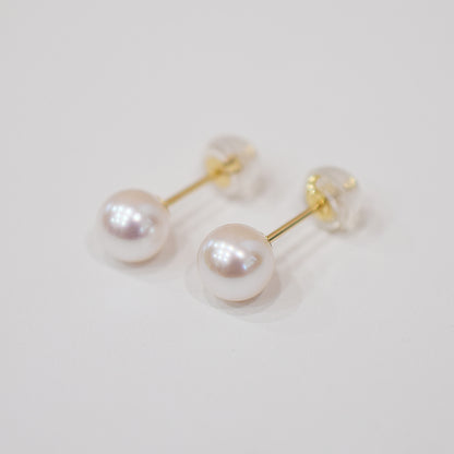 【K10】Hanadama rank 6mm - 6.5mm Seawater Akoya Pearl White Pink Stud Earring Japan anniversary Japanese Seawater birthday 真珠 あこや 花珠