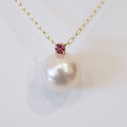Hanadama rank White pink 8mm - 9.5mm Birthstone Pink tourmaline 10K pendant necklace Akoya Pearl Real Japan Seawater pearl