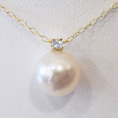 Hanadama rank White pink 8mm - 9.5mm Birthstone Moonstone 10K pendant necklace Akoya Pearl Real Japan Seawater pearl