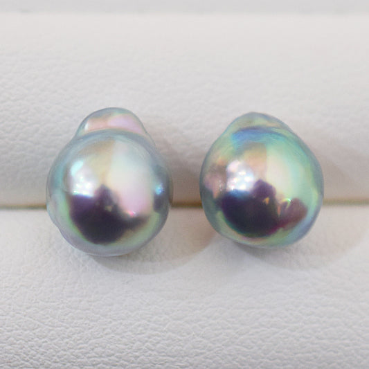 Limited to actual item Natural color akoya pearl Baroque pearl 10mm - 11mm 18K 14K Surgical Stainless Steel stud Earrings Japan akoyapearl