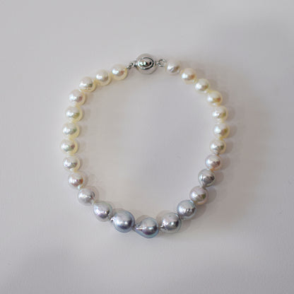 Actual product 6mm - 7.5mm Natural color Baroque Akoya Pearl Bracelet 7.08inch Japan AkoyaPearl SV925 Wedding Japanese Seawater
