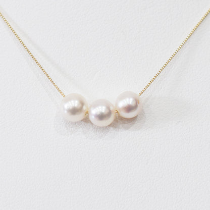 【K10 / K18】Rare White pink 5.5mm - 6.5mm Seawater Real 3pc Akoya Pearl necklace AkoyaPearl Japan あこや 真珠