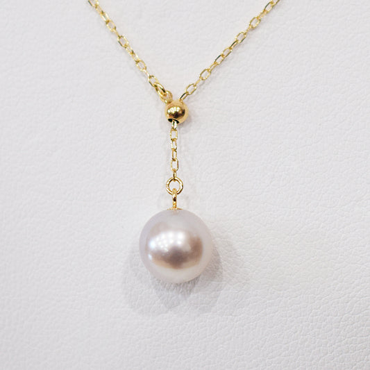 【K10YG / K10WG / K18YG / Pt850】Rare Natural color rank 8mm - 8.5mm Azuki chain Necklace Akoyapearl Japan あこや 真珠