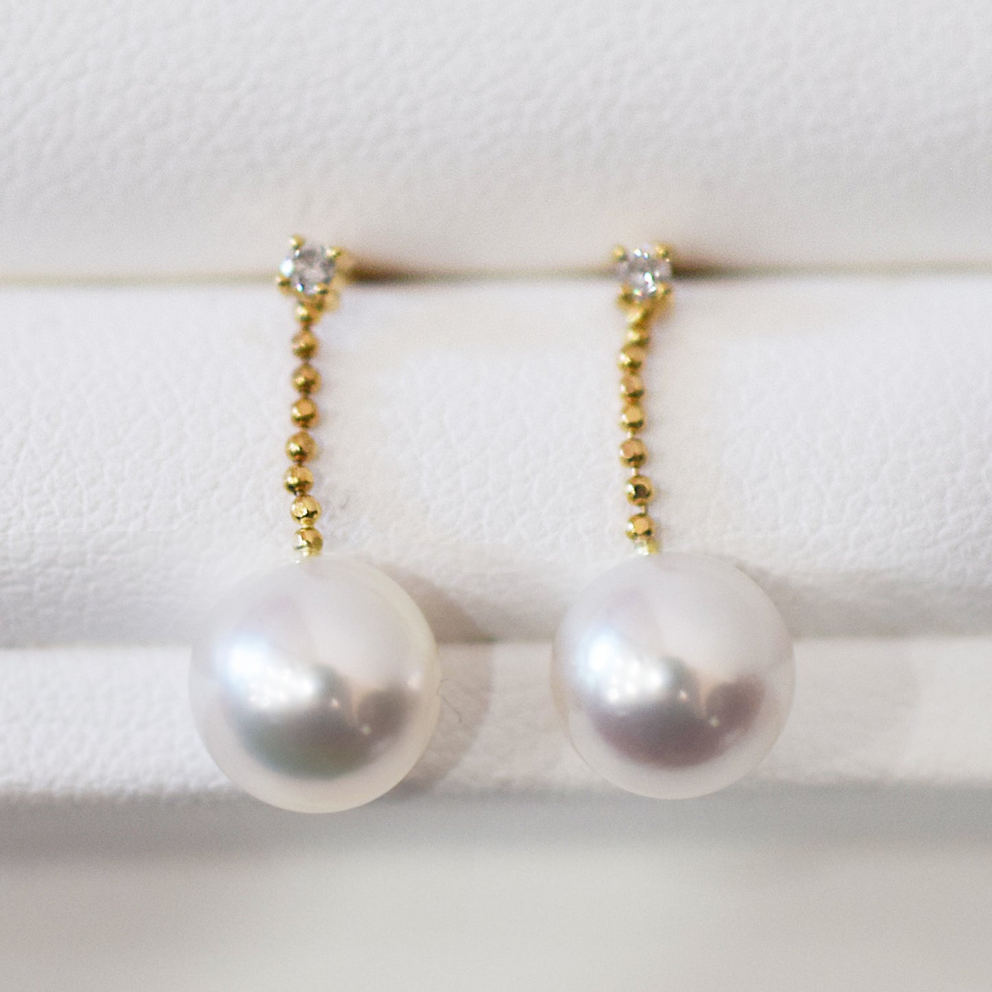 【K18YG / K18WG】Hanadama rank Whitepink 7.5mm - 8.5mm Earring Diamond 0.02ct Seawater Real Akoya Pearl Japan anniversary Japanese Wedding あこや 真珠