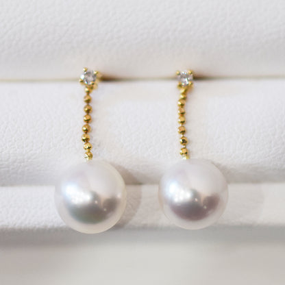 【K18YG / K18WG】Hanadama rank Whitepink 7.5mm - 8.5mm Earring Diamond 0.02ct Seawater Real Akoya Pearl Japan anniversary Japanese Wedding あこや 真珠
