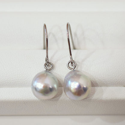 Actual product Natural color akoya Baroque pearl 10mm - 10.5mm Surgical Stainless Steel Seawater Akoya Pearl Hook Earrings Japan