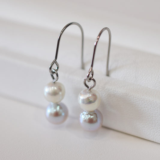 Actual product Natural color akoya Baroque pearl 5.5mm × 6mm Surgical Stainless Steel Seawater Akoya Pearl Hook Earrings Japan