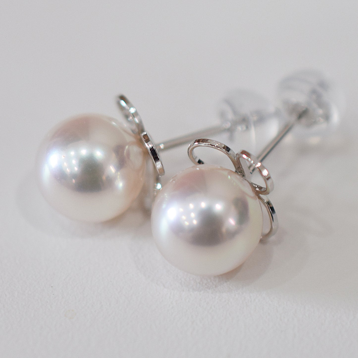 <SALE> Limited to actual item Whitepink 7.5mm - 8mm Seawater Akoya Pearl Stud Earring 14K From Japan Japanese Seawater reenspearl