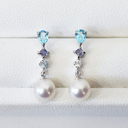Hanadama rank Whitepink 5.5mm - 6.5mm K14WG Earrings Semi-precious stone Japan Blue topaz Iolite