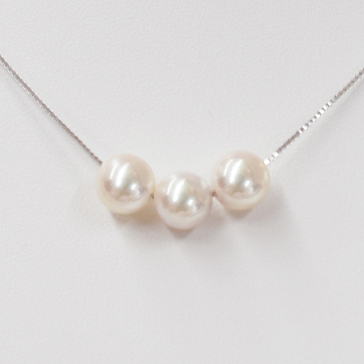 【SV925】Rare White pink 7.5mm - 8.5mm Seawater Real 3pc Akoya Pearl Venetian necklace AkoyaPearl Japan あこや 真珠