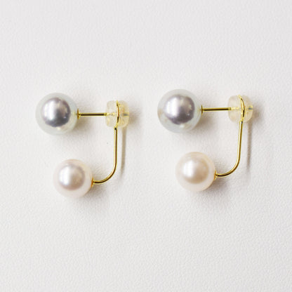 Rare Natural color 8mm × White pink 7.5mm K18YG water Akoya Pearl Earring Japan Japanese Seawater reenspearl 日本 天草 熊本