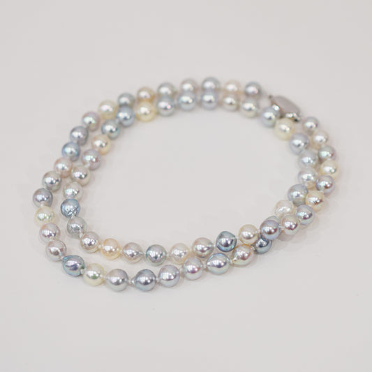 Limited to actual item Necklace Natural Multi color Semi-round Baroque 6mm - 7mm Akoya Pearl Japan 19.4inch starand choker