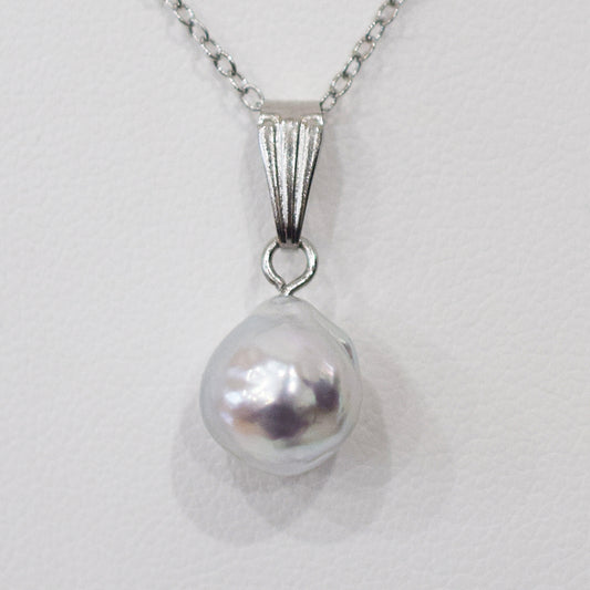 Actual product 10mm pendant Necklace Natural color Seawater Real akoya Pearl Baroque Surgical Stainless Steel Japan reenspearl