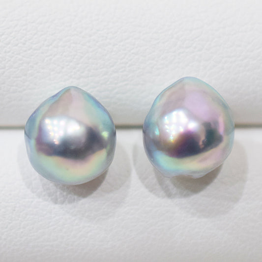 Limited to actual item Natural color akoya Baroque pearl 9.5mm - 10mm Surgical Stainless Steel Seawater Akoya Pearl Stud Earrings Japan