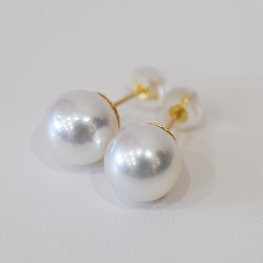 Actual product Whitepink 9mm - 9.5mm Seawater Akoya Pearl Stud Earring K18YG From Japan Japanese Seawater reenspearl