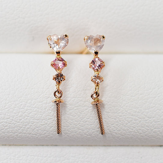 Only metal fittings K18PG stud earring Metal fitting Semi-precious stones Heart Recommended for pearls under 9.5mm