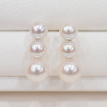 Rare White Pink 6mm - 6.5mm × 7.5mm - 8mm 3pcs akoya pearl Earring K18YG Japan 1pair akoyapearl Japanese Seawater reenspearl