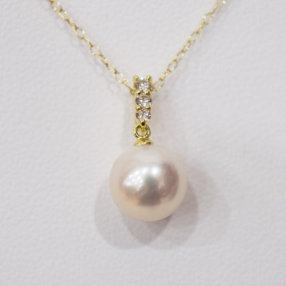 Hanadama rank White pink 8mm - 9.5mm Diamond 18K pendant necklace Akoya Pearl Real Japan Seawater pearl SIKC420 SIK00022