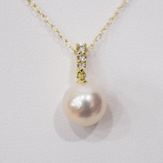 Hanadama rank White pink 8mm - 9.5mm Diamond 18K pendant necklace Akoya Pearl Real Japan Seawater pearl SIKC420 SIK00022