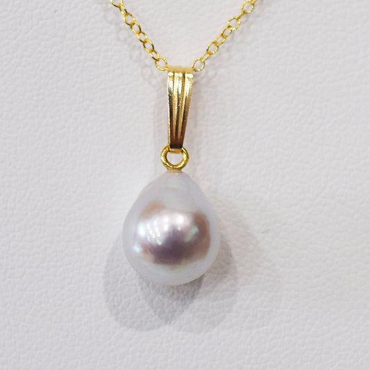 Limited to actual item 10.7mm penrant Necklace Natural color Seawater Real akoya Pearl Baroque 14KGF Gold Filled Japan あこや 真珠 reenspearl