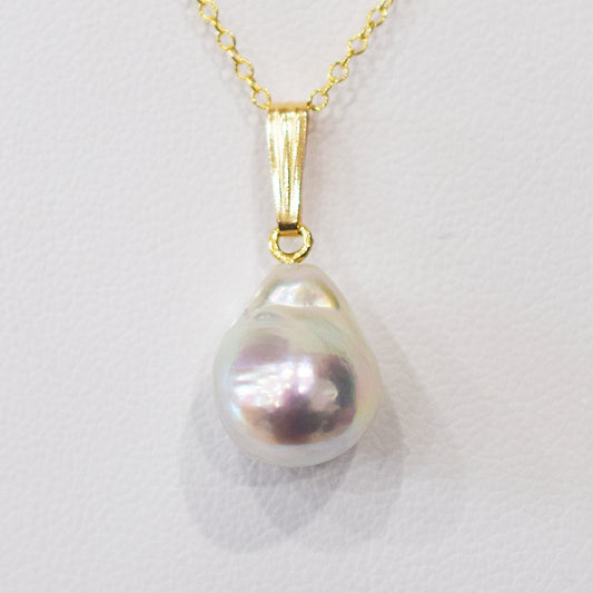 Limited to actual item 12.1mm penrant Necklace Natural color Seawater Real akoya Pearl Baroque 14KGF Gold Filled Japan あこや 真珠 reenspearl