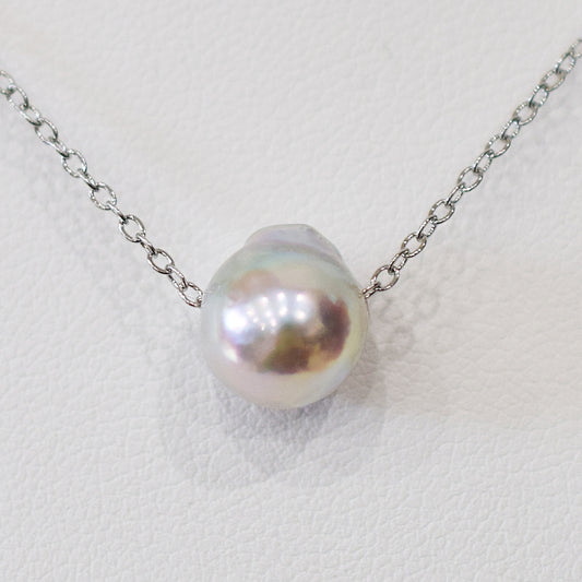 Actual product 9.9mm Necklace Natural color Seawater Real akoya Pearl Baroque Surgical Stainless Steel Japan reenspearl