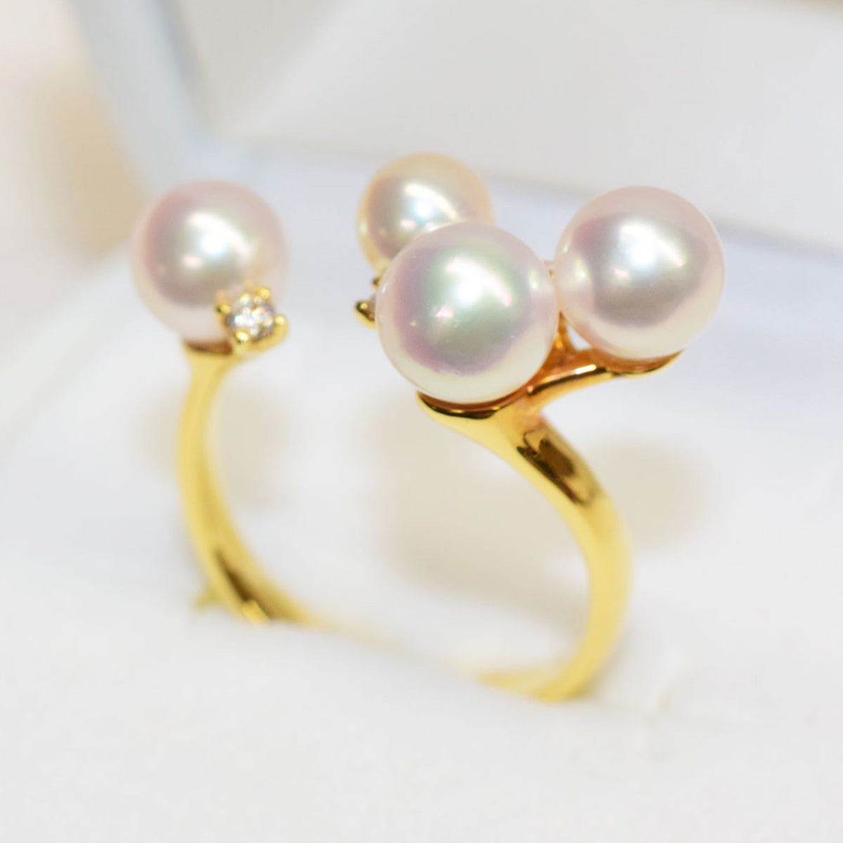 【K18】Rare White pink 5mm & 6mm & 6.5mm Diamond 0.07ct Ring Akoya Pearl From Japan reenspearl Sea Real akoyapearl