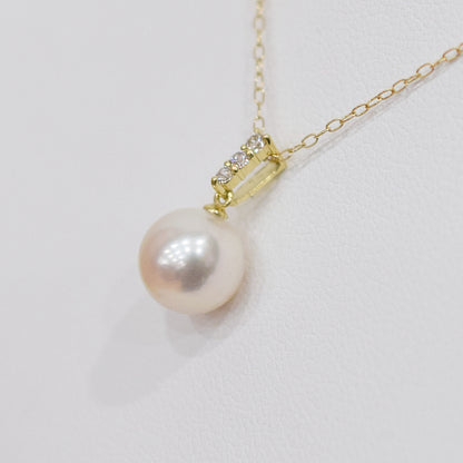 Hanadama rank White pink 8mm - 9.5mm Diamond 18K pendant necklace Akoya Pearl Real Japan Seawater pearl SIKC420 SIK00022