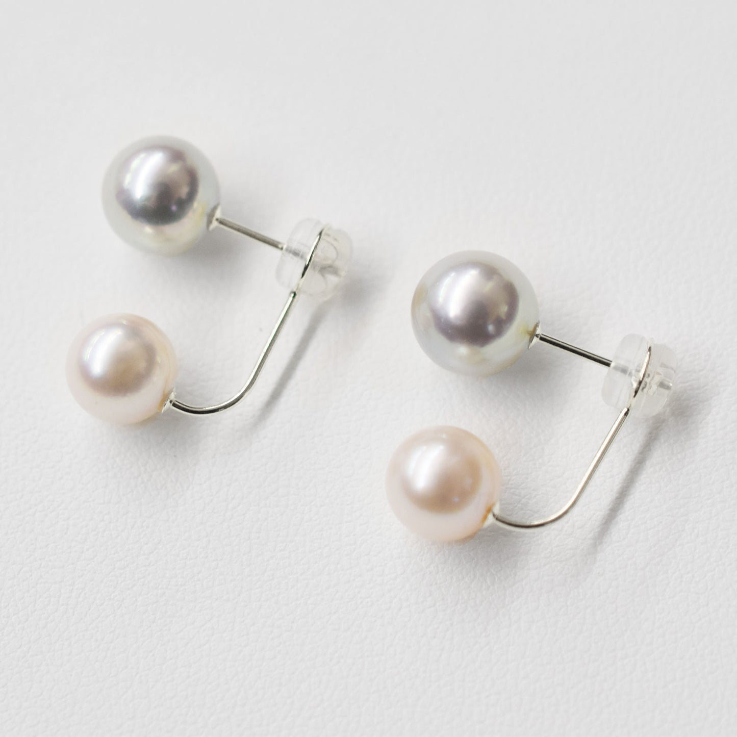 【K18YG / K14WG】Rare Natural color 8mm × White pink 7.5mm Akoya Pearl Earring Japan Japanese Seawater reenspearl 日本 天草 熊本