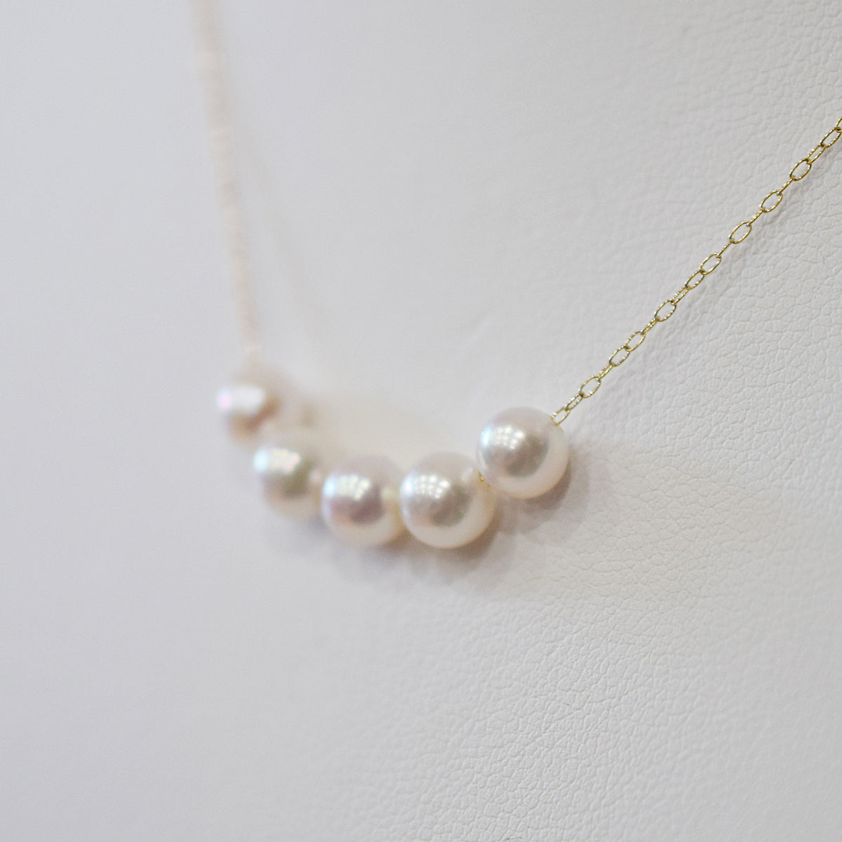 【 K10 / K18 】Rare White pink 5.5mm - 6.5mm Seawater Real Akoya Pearl 5pc necklace AkoyaPearl Japan あこや 真珠